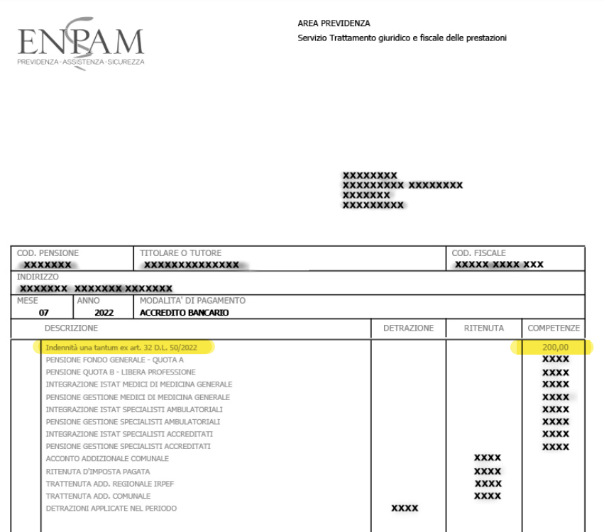 Cedolino ENPAM Bonus 200 euro
