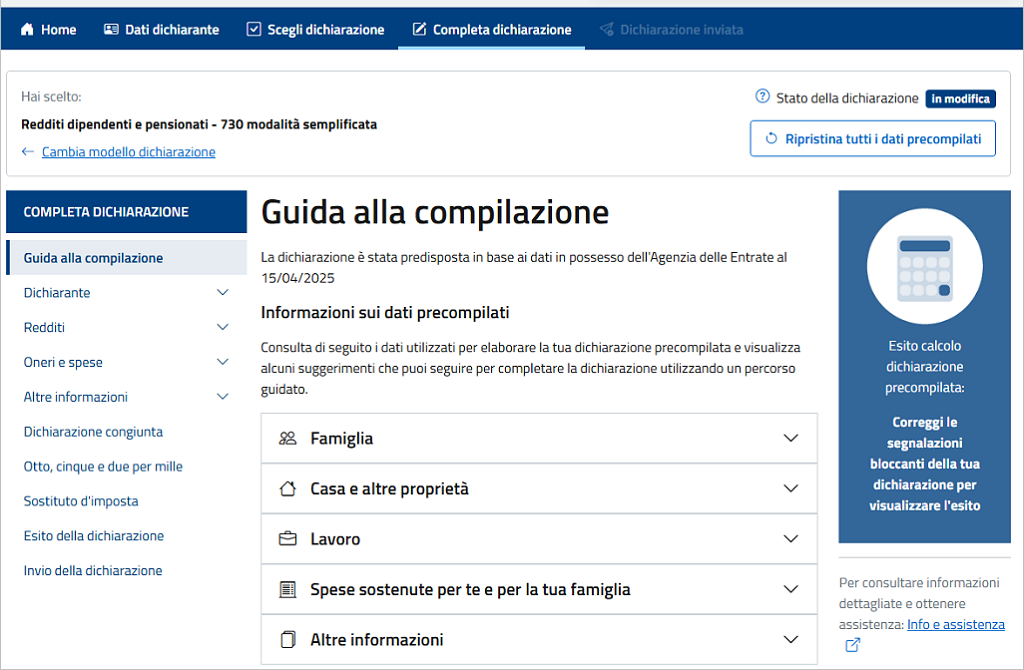 Scelta della modalità semplificata per la compilazione del 730 precompilato