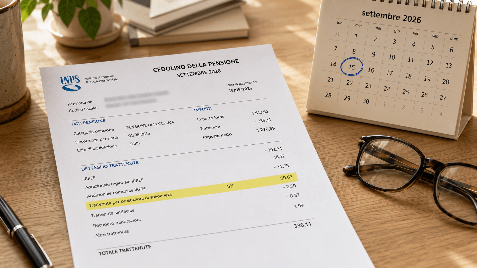 Sospensione pensioni legate al reddito con trattenuta del 5% da agosto
