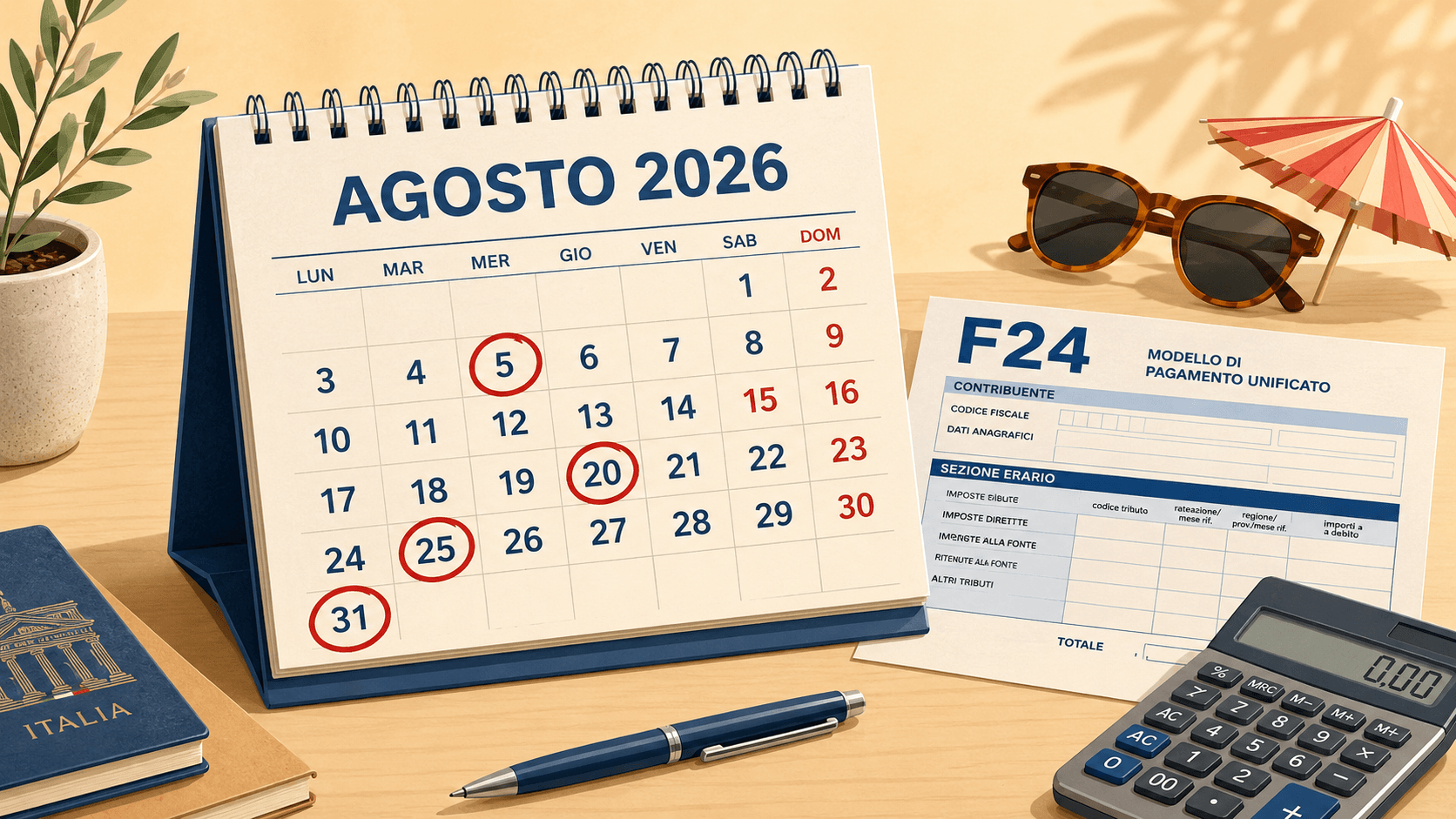 Scadenze fiscali di agosto 2026, calendario completo dalle rottamazioni ai versamenti F24
