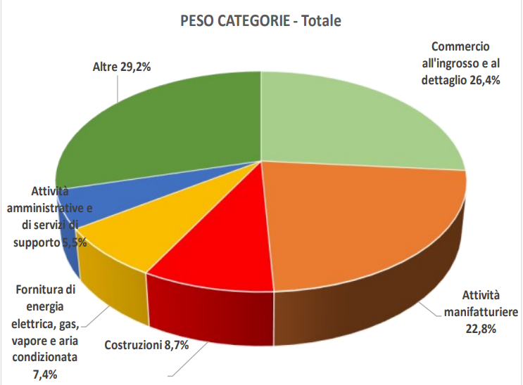 Grafico distribuzione imponibile Iva per settori economici