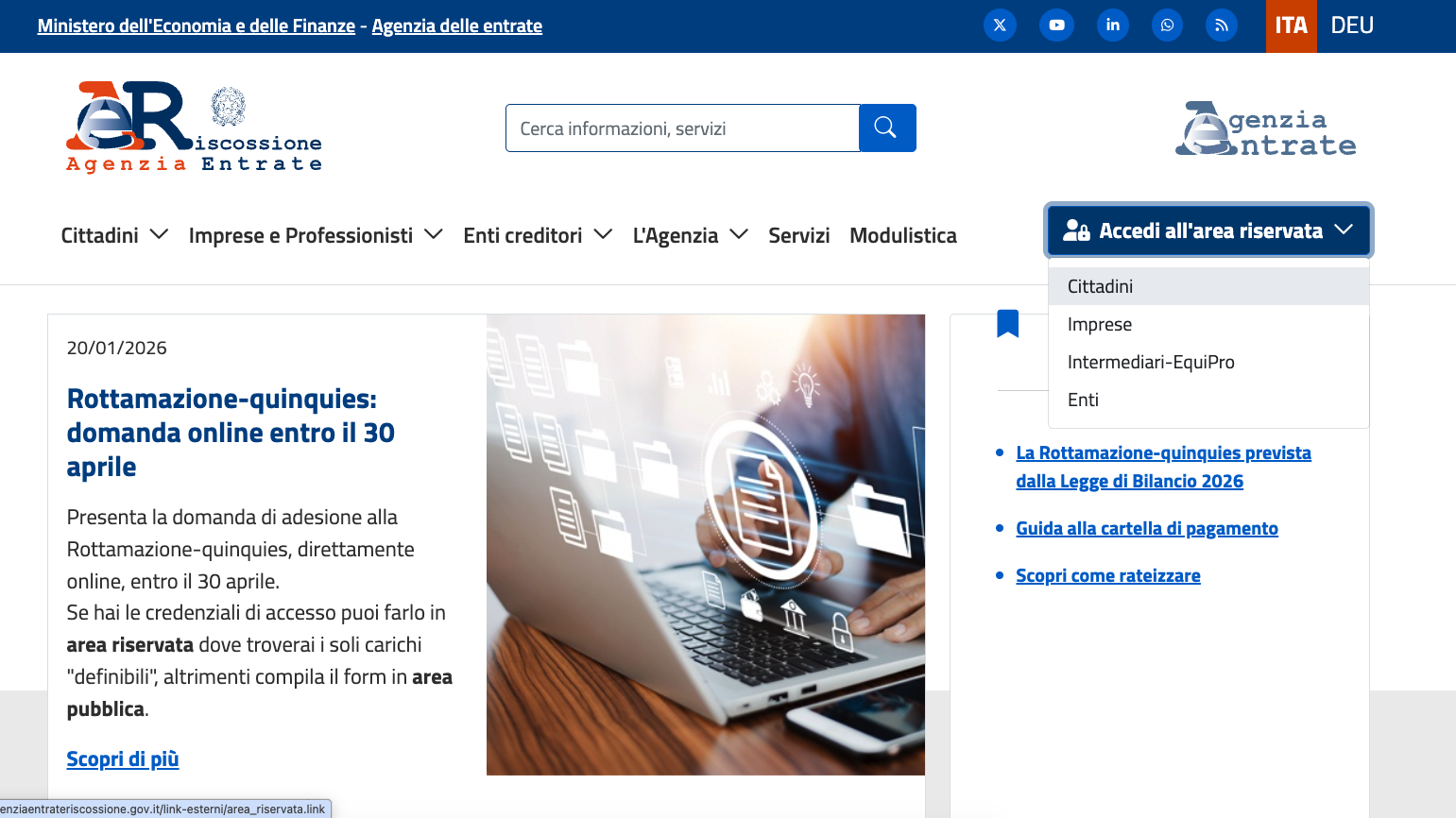 Accesso area riservata portale AdER con SPID CIE CNS per domanda Rottamazione-quinquies