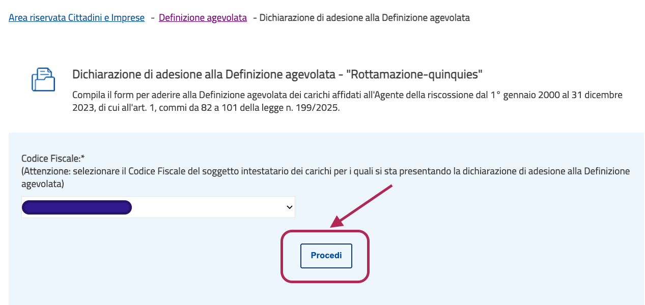 Elenco carichi rottamabili visualizzato in area riservata AdER Rottamazione-quinquies
