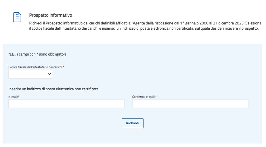 Esempio di prospetto informativo Rottamazione-quinquies con elenco carichi rottamabili e importi