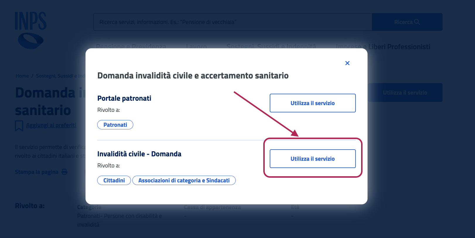 Portale INPS - gestione domande invalidità per portatori di handicap