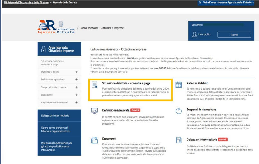 Servizio AdER: Situazione debitoria - consulta e paga