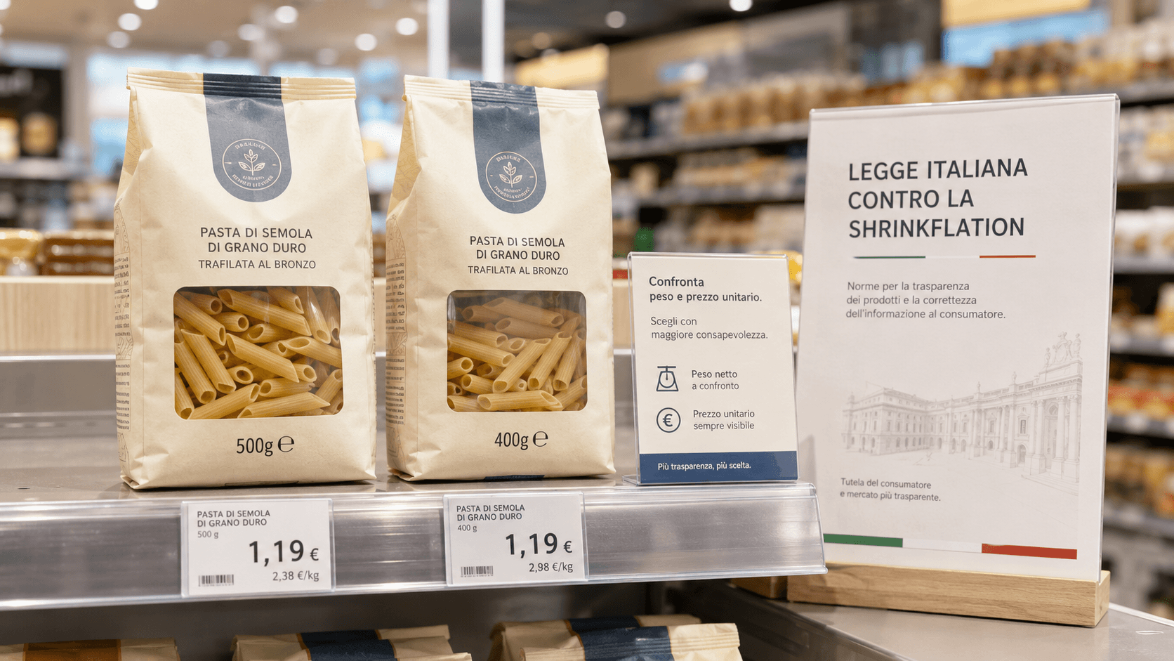 Shrinkflation, dall’obbligo di etichetta sulla confezione all’avviso in negozio