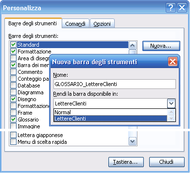 Creare la barra degli strumenti