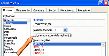 Evitare la formattazione per i campi numerici