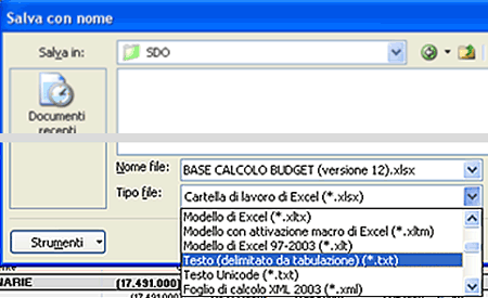 Salvare in formato testo