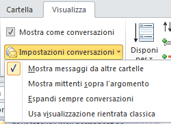 Menù configurazione visualizzazione conversazioni